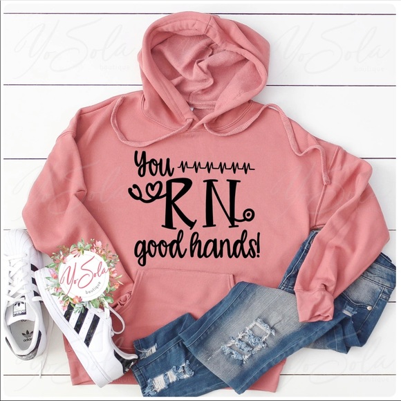 Tops - “You RN good hands” Mauve Hoodie